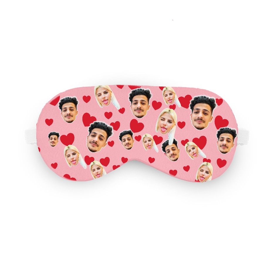 כיסוי עיניים עם לבבות ופרצוף בעיצוב אישי - מתנה רומנטית ומצחיקה שוגיס
