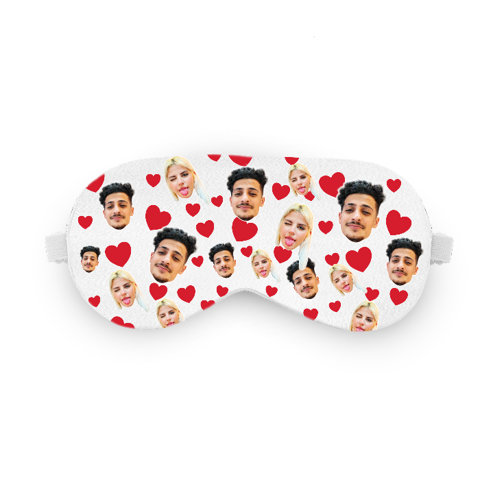 כיסוי עיניים עם לבבות ופרצוף בעיצוב אישי - מתנה רומנטית ומצחיקה שוגיס