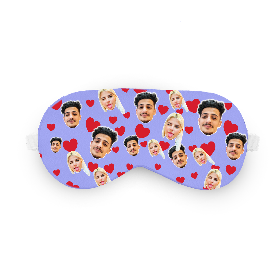 כיסוי עיניים עם לבבות ופרצוף בעיצוב אישי - מתנה רומנטית ומצחיקה שוגיס