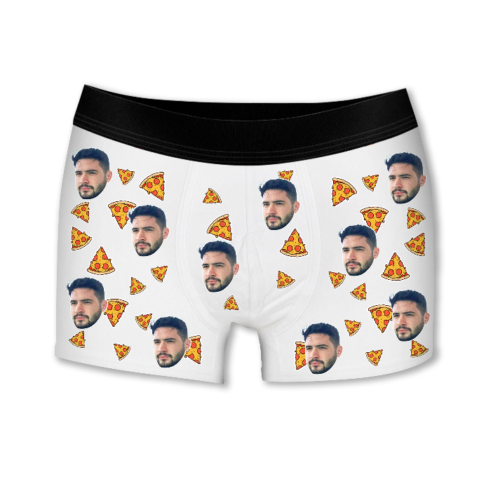 פיצה בוקסר עם תמונה ופרצוף בעיצוב אישי - מתנה מצחיקה לגבר שוגיס