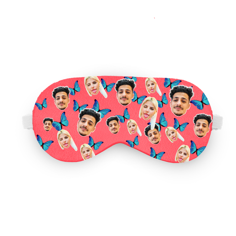 כיסוי עיניים עם פרפרים ופרצוף בעיצוב אישי - מתנה יפה ומצחיקה שוגיס