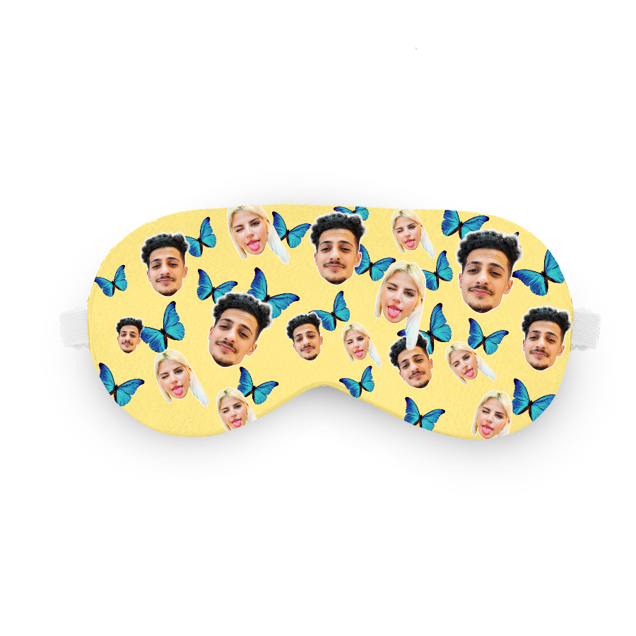 כיסוי עיניים עם פרפרים ופרצוף בעיצוב אישי - מתנה יפה ומצחיקה שוגיס