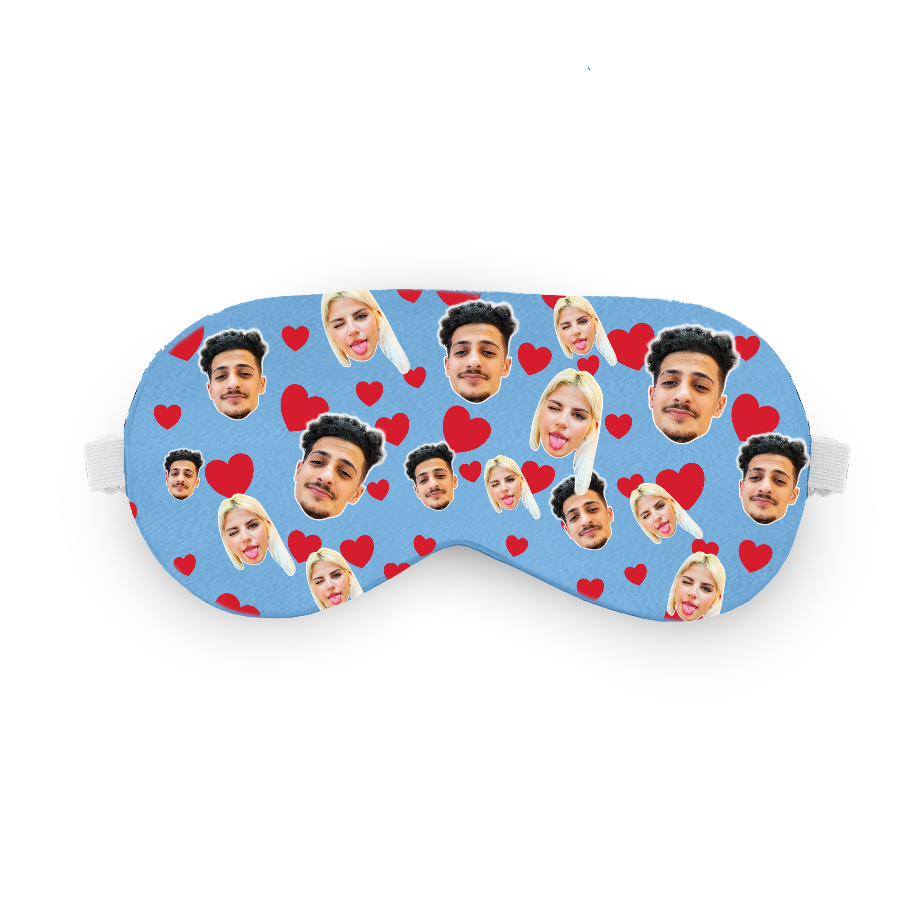 כיסוי עיניים עם לבבות ופרצוף בעיצוב אישי - מתנה רומנטית ומצחיקה שוגיס