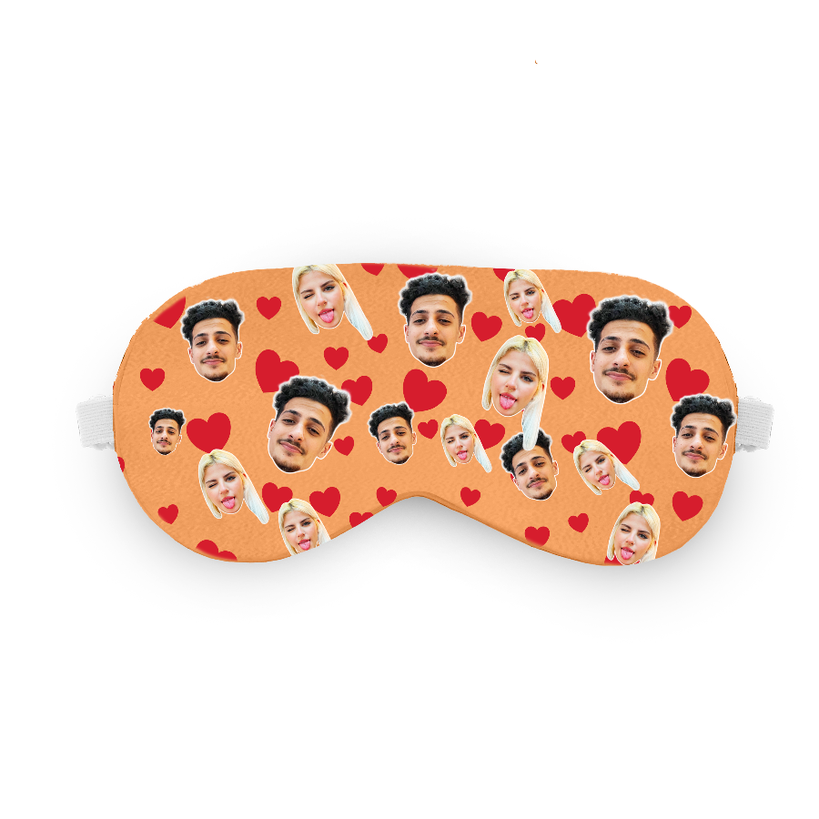 כיסוי עיניים עם לבבות ופרצוף בעיצוב אישי - מתנה רומנטית ומצחיקה שוגיס