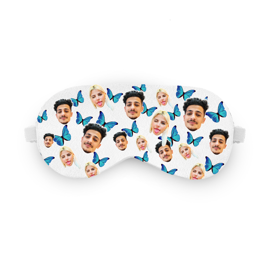כיסוי עיניים עם פרפרים ופרצוף בעיצוב אישי - מתנה יפה ומצחיקה שוגיס