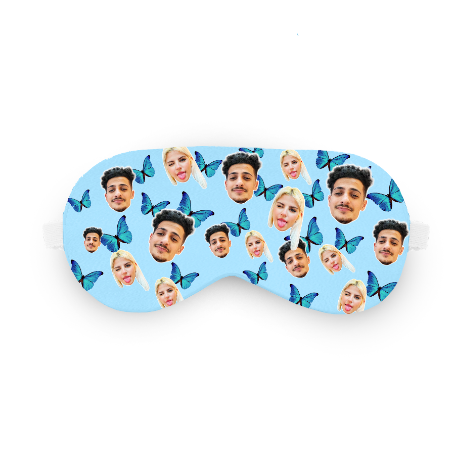 כיסוי עיניים עם פרפרים ופרצוף בעיצוב אישי - מתנה יפה ומצחיקה שוגיס